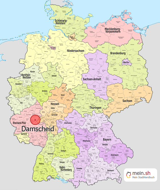 Deutschlandkarte mit Damscheid