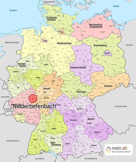 Deutschlandkarte mit Niedertiefenbach