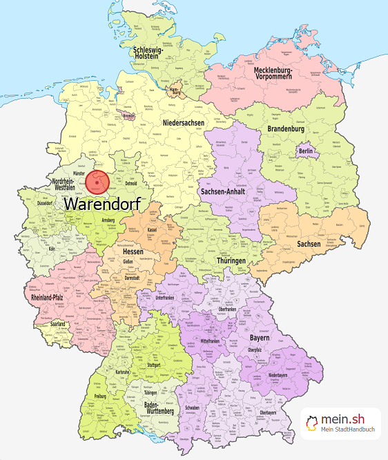 Deutschlandkarte mit Warendorf