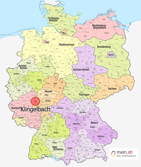Deutschlandkarte mit Klingelbach