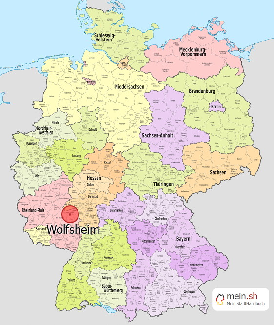 Deutschlandkarte mit Wolfsheim