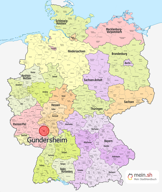 Deutschlandkarte mit Gundersheim
