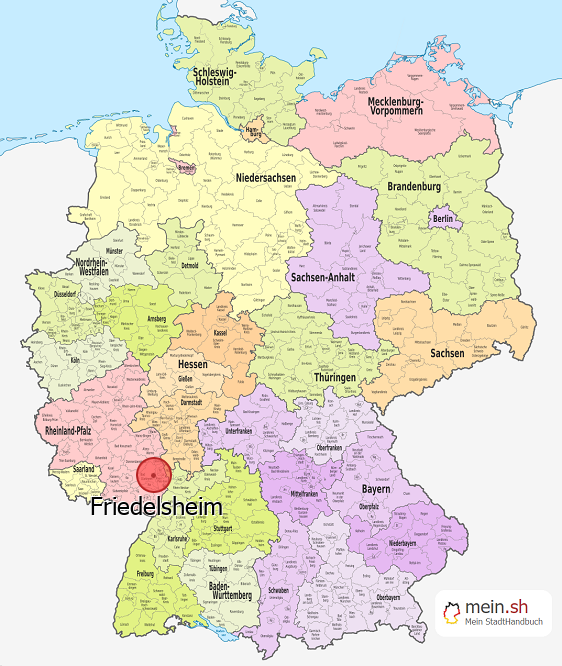Deutschlandkarte mit Friedelsheim