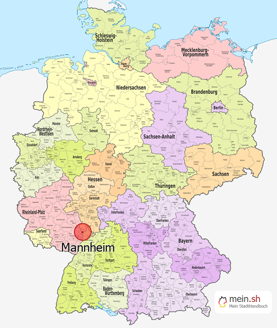 Deutschlandkarte mit Mannheim