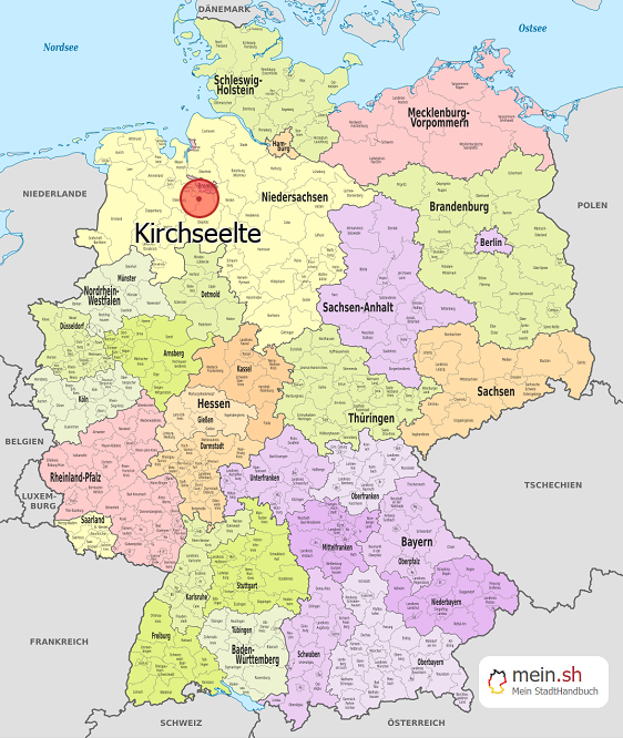 Deutschlandkarte mit Kirchseelte