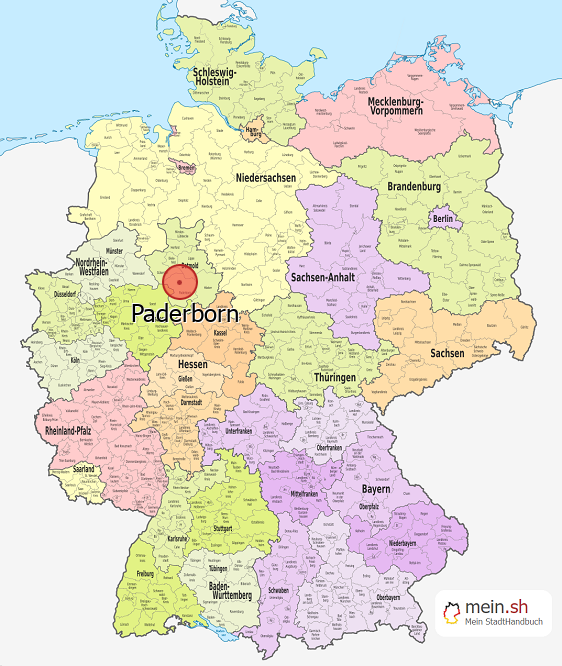 Deutschlandkarte mit Paderborn