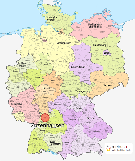 Deutschlandkarte mit Zuzenhausen