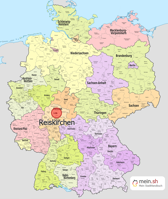 Deutschlandkarte mit Reiskirchen