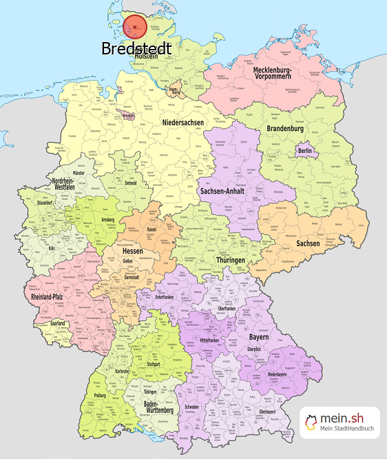 Deutschlandkarte mit Bredstedt