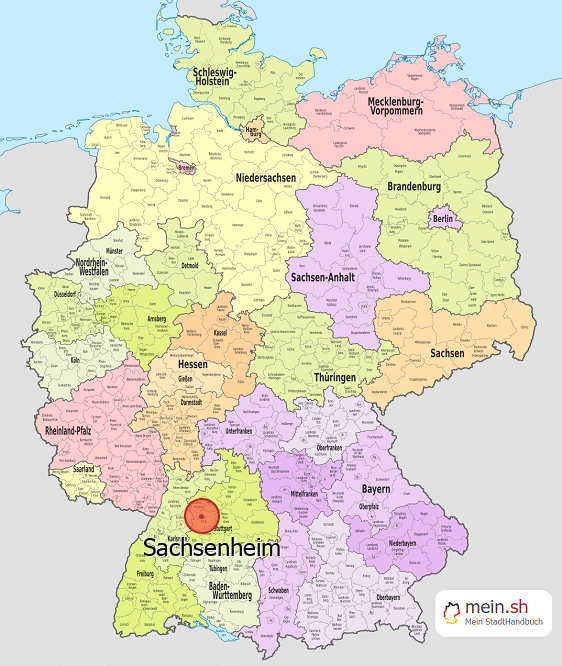 Deutschlandkarte mit Sachsenheim