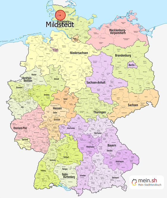Deutschlandkarte mit Mildstedt