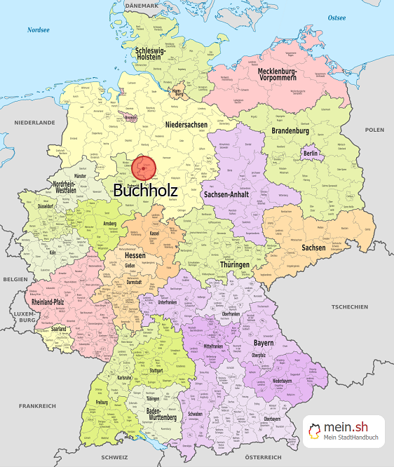 Deutschlandkarte mit Buchholz
