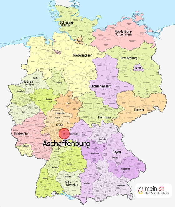 Deutschlandkarte mit Aschaffenburg