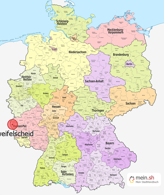 Deutschlandkarte mit Zweifelscheid