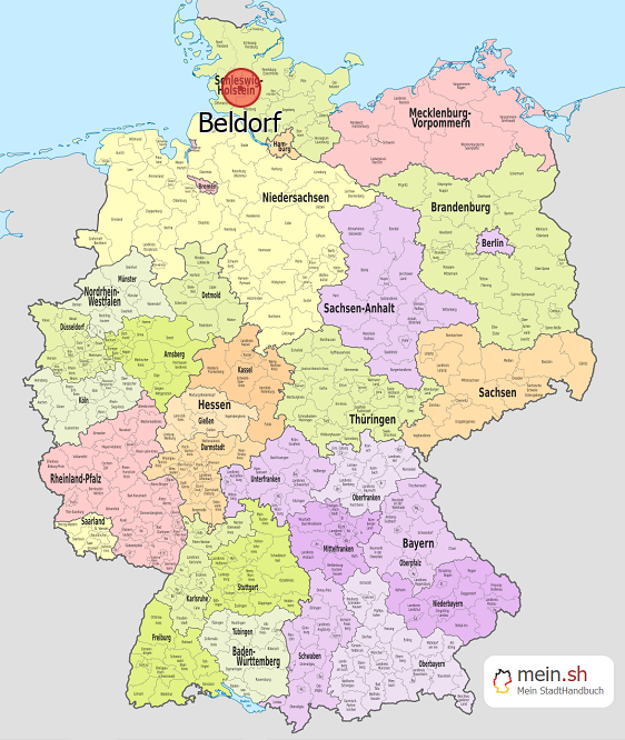 Deutschlandkarte mit Beldorf