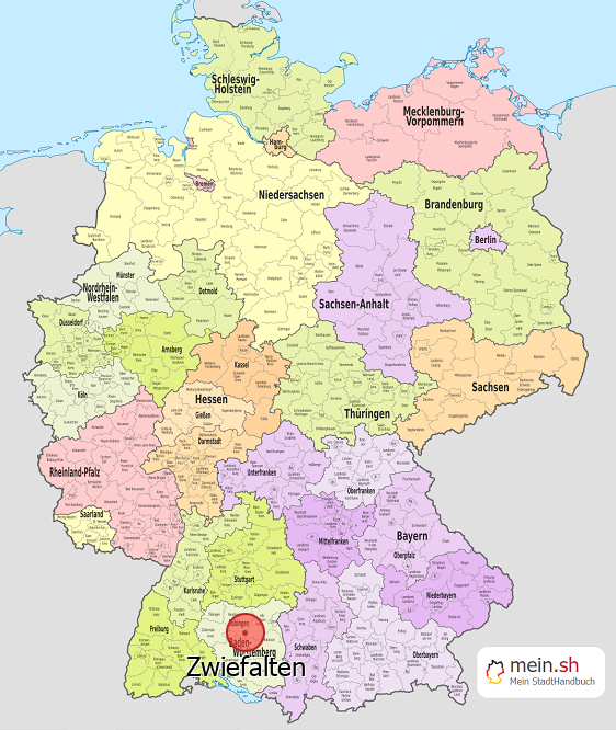 Deutschlandkarte mit Zwiefalten