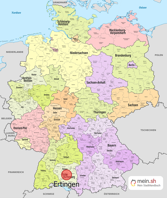 Deutschlandkarte mit Ertingen