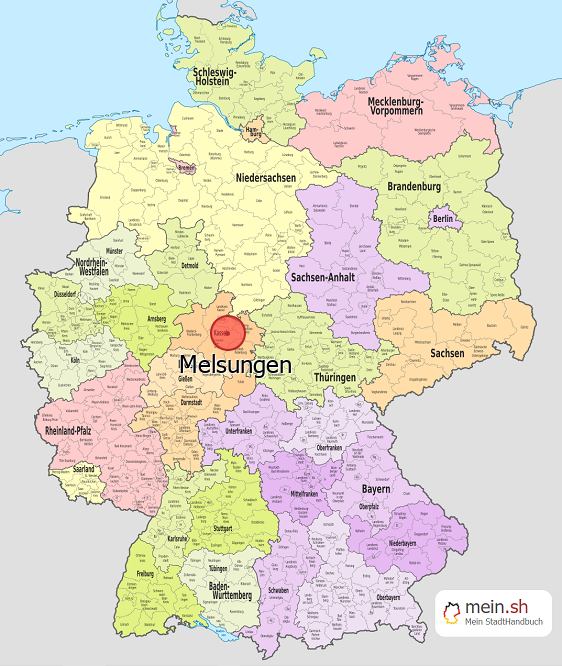 Deutschlandkarte mit Melsungen