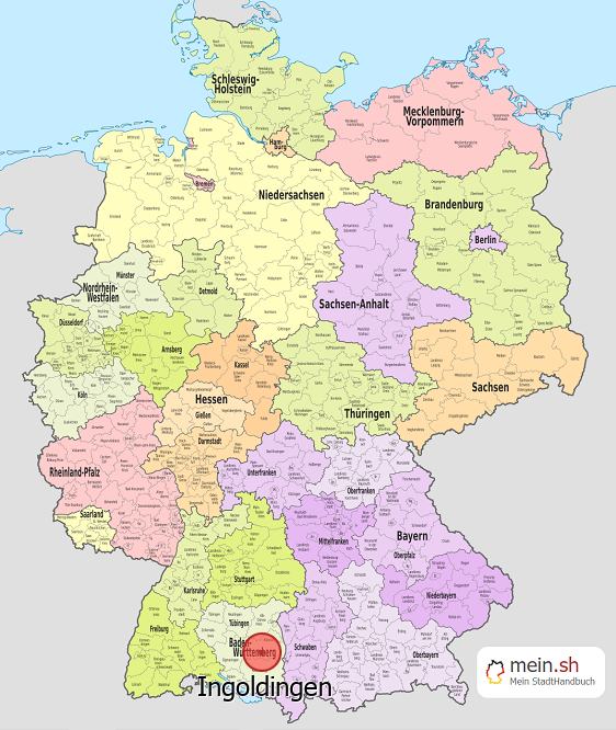 Deutschlandkarte mit Ingoldingen