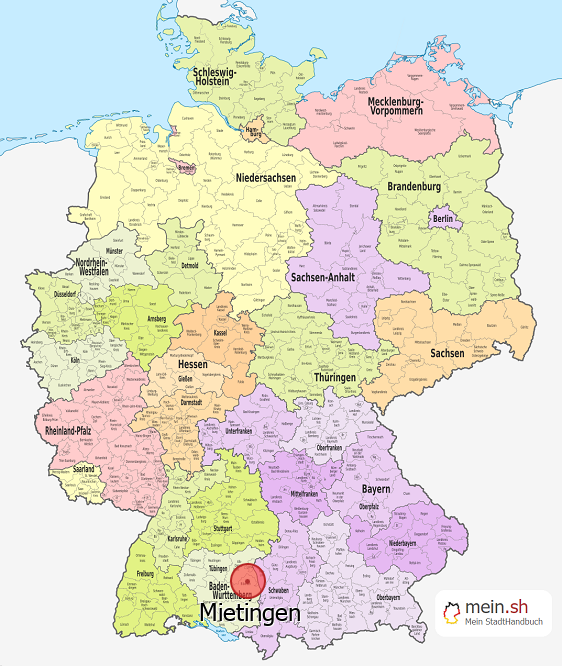 Deutschlandkarte mit Mietingen