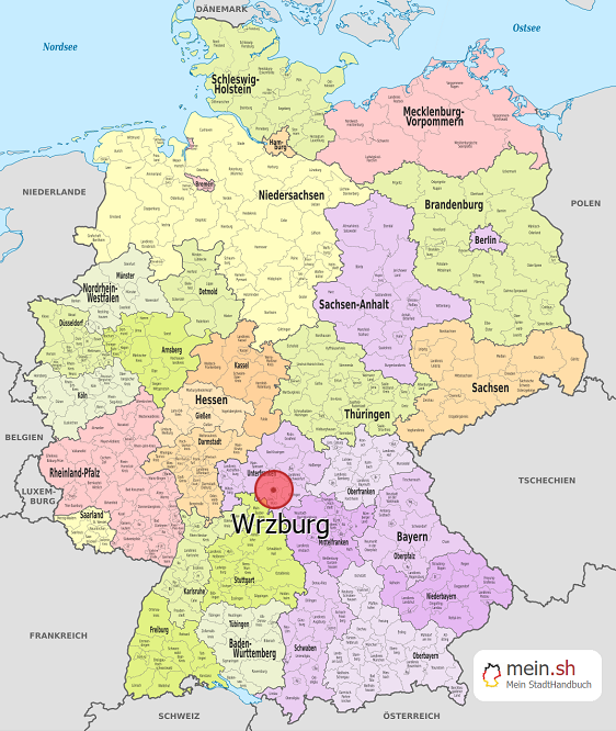 Deutschlandkarte mit Wrzburg