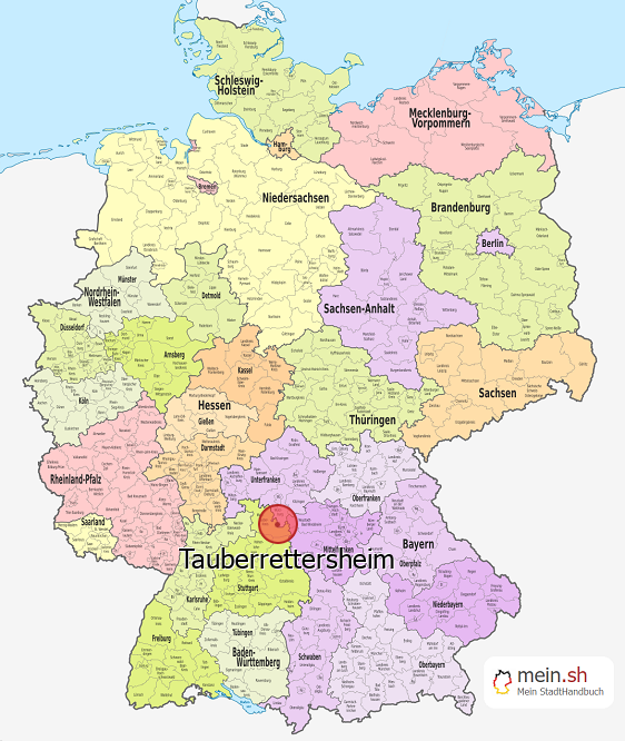 Deutschlandkarte mit Tauberrettersheim