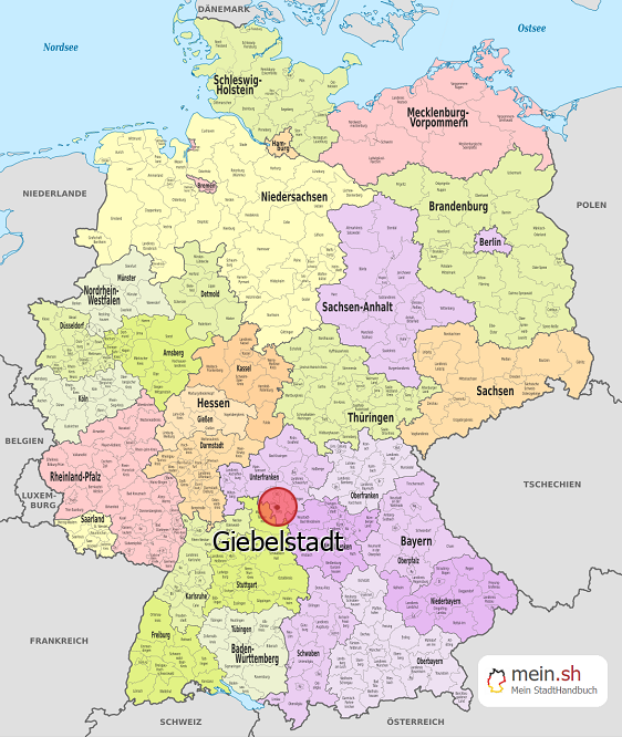 Deutschlandkarte mit Giebelstadt