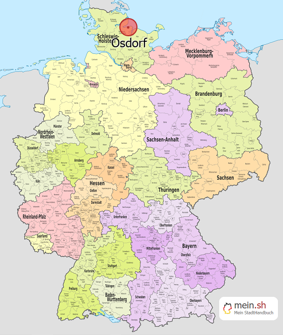 Deutschlandkarte mit Osdorf
