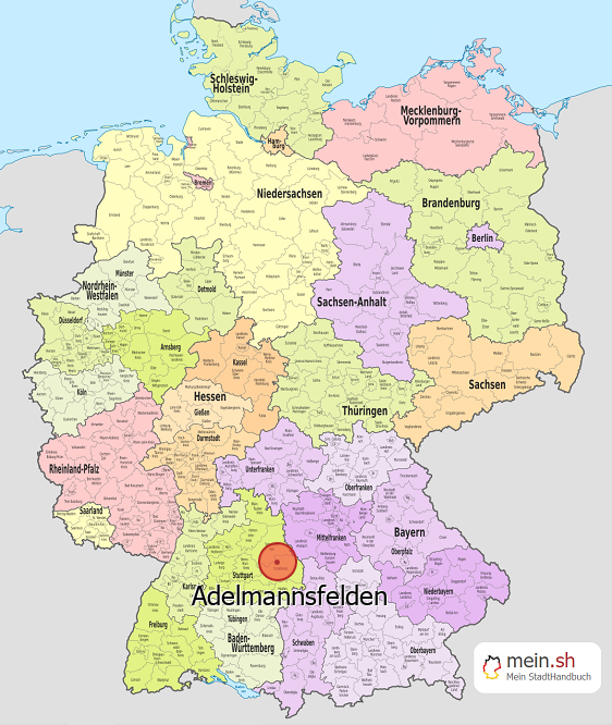Deutschlandkarte mit Adelmannsfelden