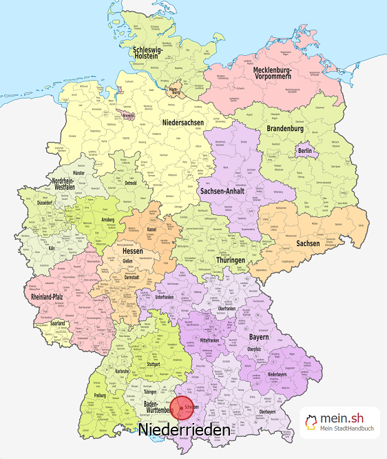 Deutschlandkarte mit Niederrieden