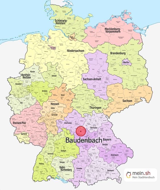 Deutschlandkarte mit Baudenbach