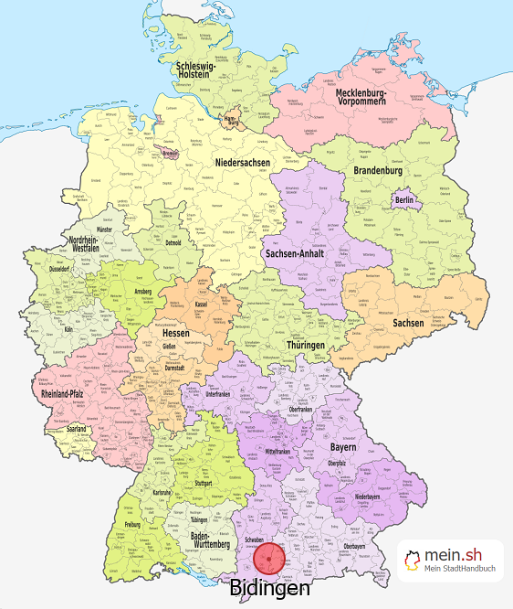 Deutschlandkarte mit Bidingen