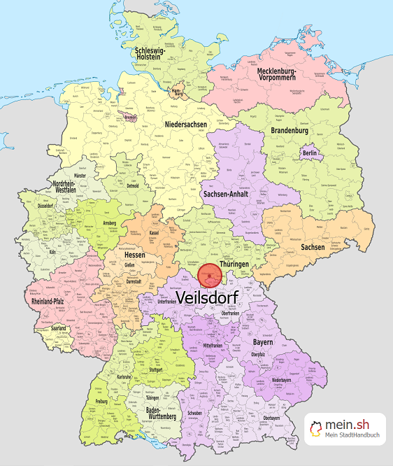 Deutschlandkarte mit Veilsdorf
