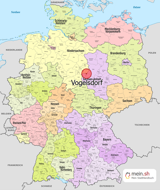 Deutschlandkarte mit Vogelsdorf