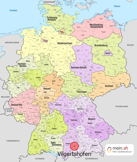Deutschlandkarte mit Vilgertshofen