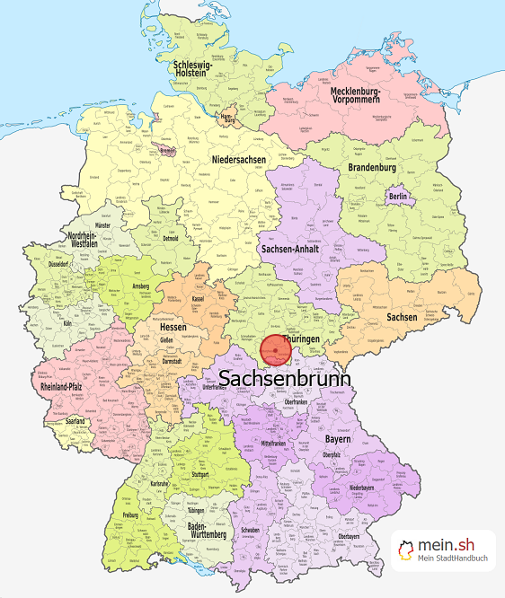 Deutschlandkarte mit Sachsenbrunn