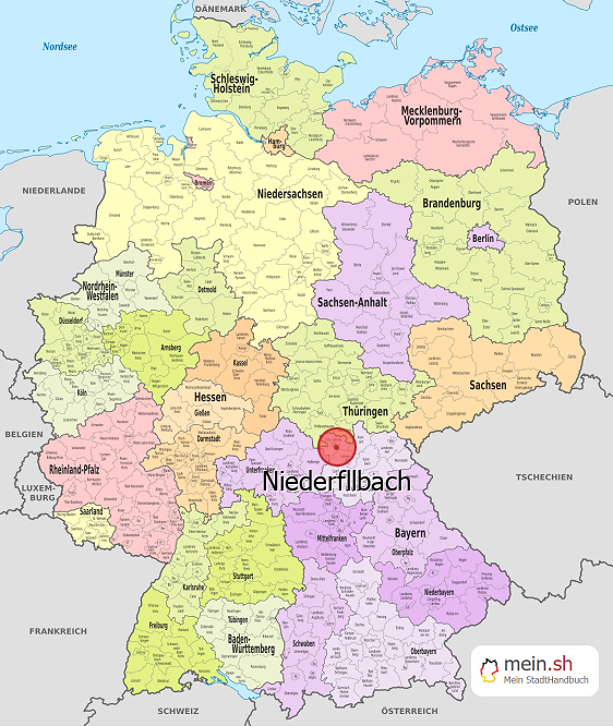 Deutschlandkarte mit Niederfllbach
