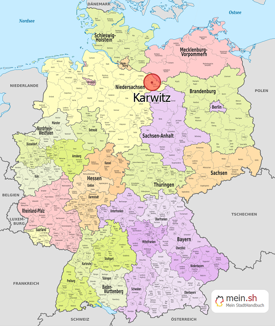 Deutschlandkarte mit Karwitz