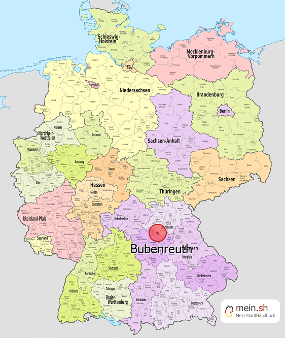 Deutschlandkarte mit Bubenreuth