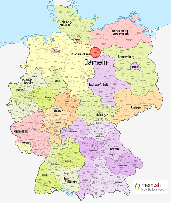 Deutschlandkarte mit Jameln