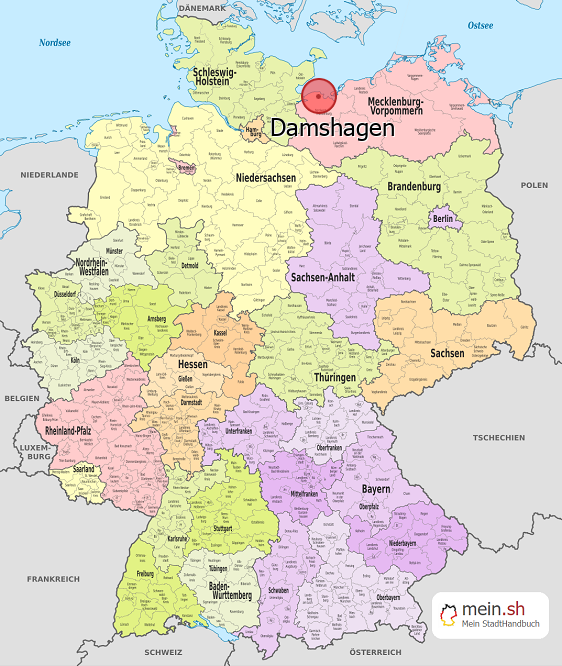Deutschlandkarte mit Damshagen