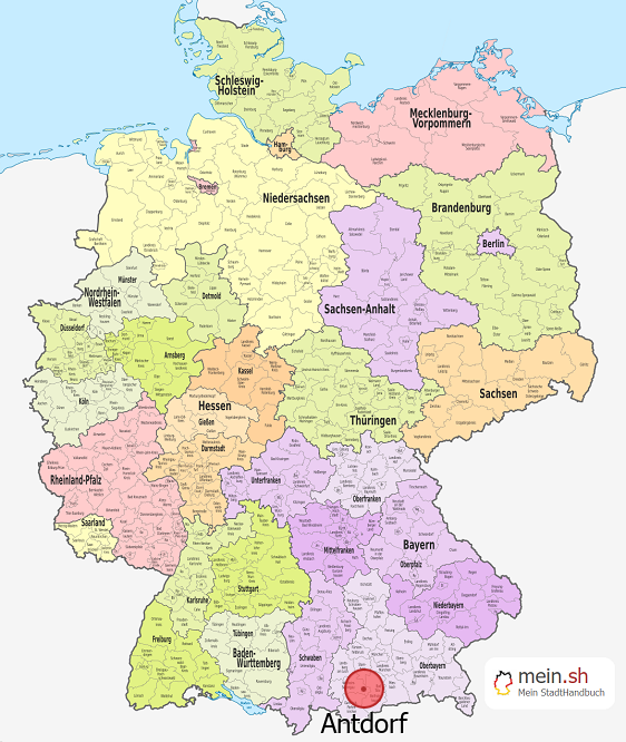 Deutschlandkarte mit Antdorf