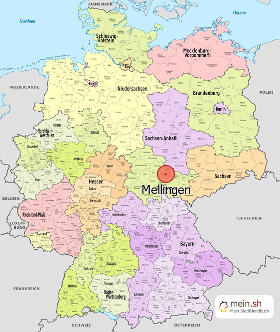 Deutschlandkarte mit Mellingen