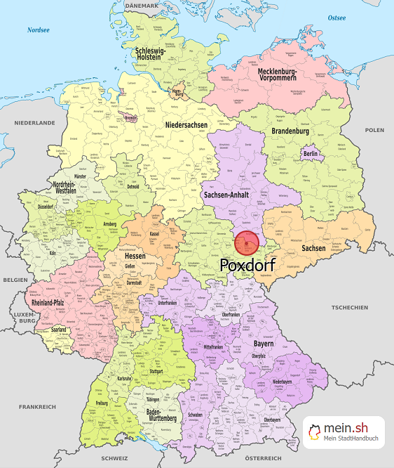 Deutschlandkarte mit Poxdorf
