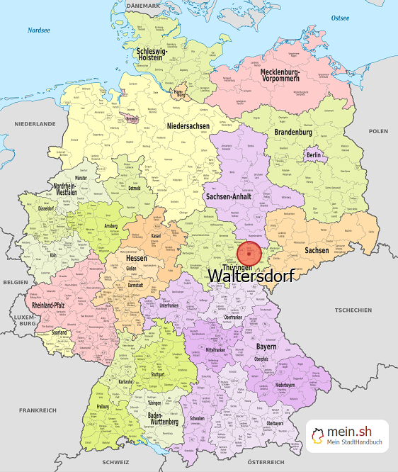Deutschlandkarte mit Waltersdorf