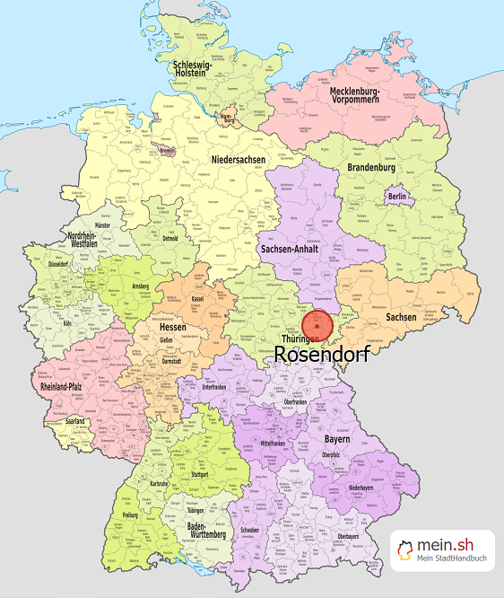 Deutschlandkarte mit Rosendorf