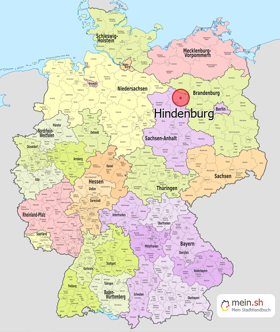 Deutschlandkarte mit Hindenburg