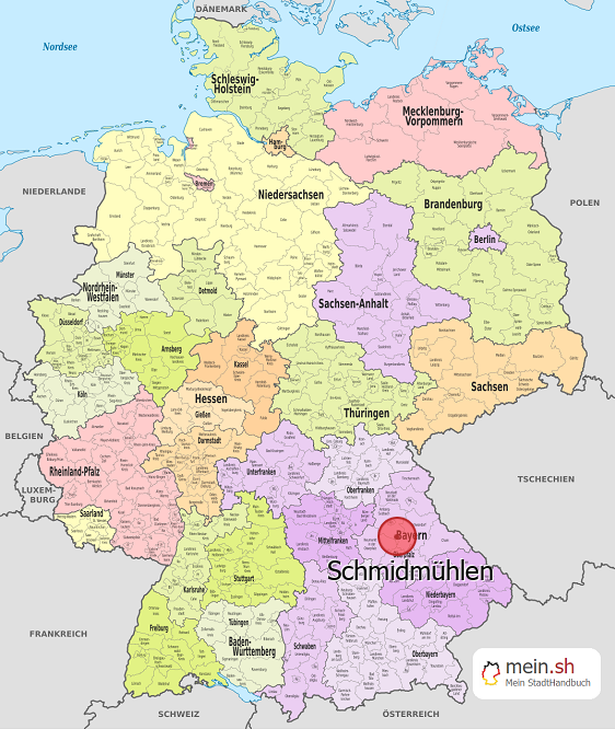 Deutschlandkarte mit Schmidmühlen