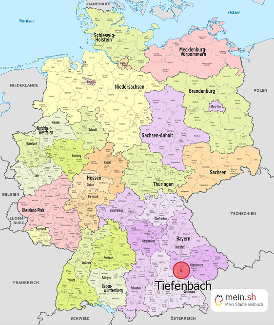 Deutschlandkarte mit Tiefenbach