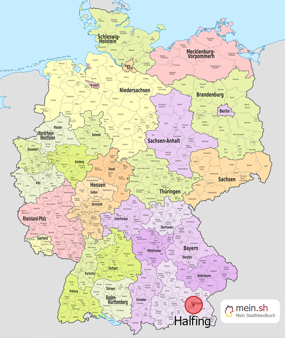 Deutschlandkarte mit Halfing